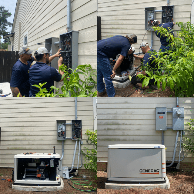 technicians installing a generator in baton rouge back yard